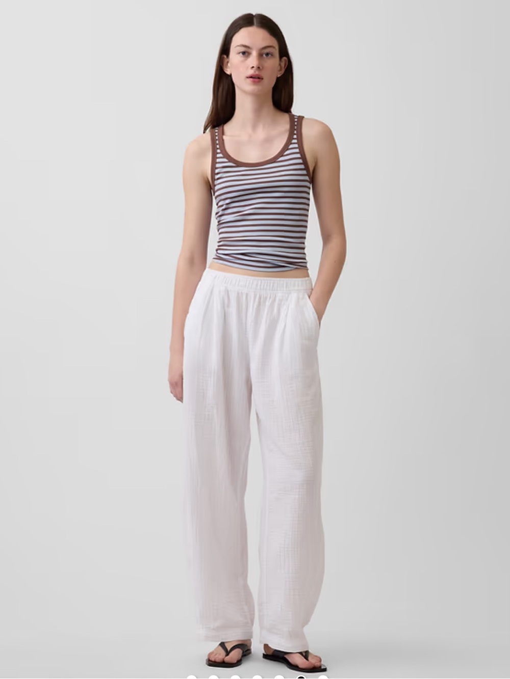 GAP Cotton Gauze Easy Barrel Pants - White, S
